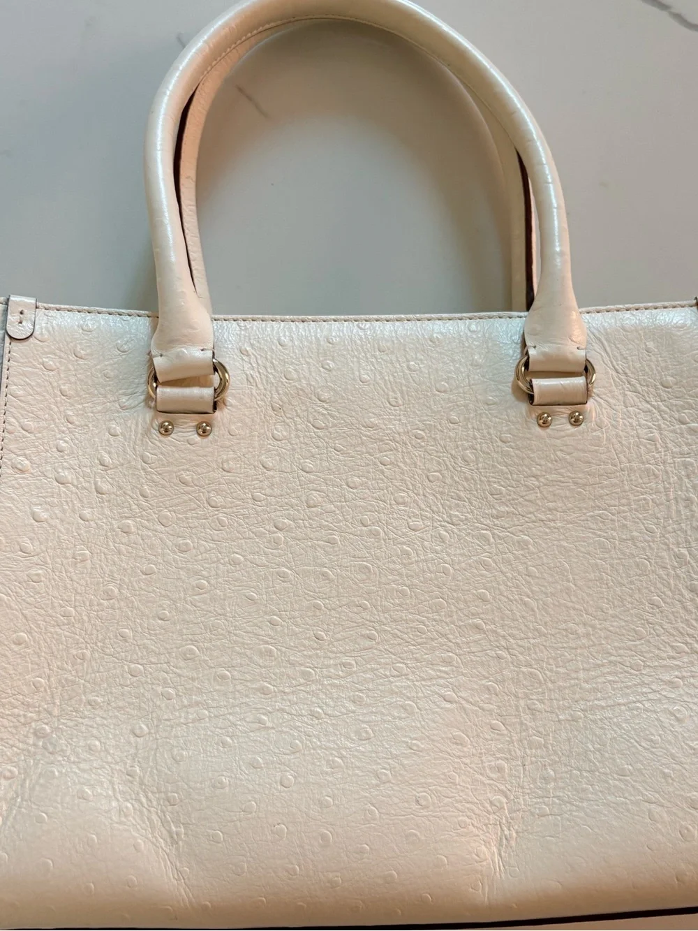 kate spade Cream Textured Tote with Metal Logo Plaque